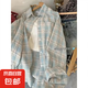 復古格子長袖襯衫女夏季2025新款寬松設計感開衫外套上衣 藍色 2XL 130斤-150斤