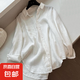 【亞麻款白色襯衫】女夏季薄款寬松顯瘦防曬上衣自留爆款新款衣服 白色 L
