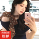 棕色波點(diǎn)絲巾印花百搭配飾系脖女2025年新款發(fā)帶綁發(fā)長(zhǎng)條圍巾 棕色水波紋