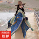 云南麗江披肩青海新疆西藏民族風(fēng)旅游外搭斗篷外套披風(fēng)毯子圍巾女 升級(jí)款藍(lán)黃色