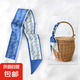 網(wǎng)紅長條絲巾發(fā)帶發(fā)圈圍脖韓版復(fù)古扎帶發(fā)飄帶ins 韓版絲巾飄帶 藍(lán)色小藤花 88*6CM