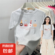 【100%純棉】短袖t恤女2025新款夏季正肩獨(dú)特別致絕美百搭小上衣 白灰色-戴帽卡通字母 S （建議85斤內(nèi)）