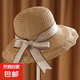 帽子女春夏季新款棉線針織帽女士遮陽(yáng)帽韓版飄帶盆帽折疊沙灘帽子 卡其