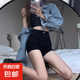 黑色牛仔短褲女2025年夏季新款緊身超短褲外穿顯瘦運動(dòng)a字熱褲子 黑色 M 【推薦95-105斤】