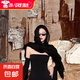 純色棉麻毛邊圍巾女春夏防曬長(zhǎng)披肩韓版軟糯保暖細(xì)膩百搭薄大絲巾 布袋散須-黑色