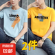 啄木鳥(niǎo)2件純棉短袖男士t恤2025夏季新款寬松體恤學(xué)生圓領(lǐng)休閑半袖 大7藍(lán)+AM黃 2XL 建議145-160斤