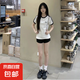 短袖t恤女2025夏季新款純棉修身顯瘦條紋小個子半袖休閑運動上衣 白色 S
