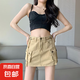 設計感復古牛仔短裙女春夏季大碼胖mm高腰寬松顯瘦a字包臀半身裙 杏色 3XL