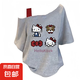 斜肩KT貓短袖t恤女2025新款夏季寬松休閑學(xué)生網(wǎng)紅風(fēng)韓系露肩上衣 灰色-斜肩像素KT貓 L