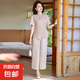 媽媽裝兩件套夏裝短袖小衫2025夏新款50-60歲洋氣套裝女裝 粉色上衣米色褲子 2XL 建議105-120斤