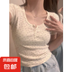 u領碎花短袖短款上衣女夏季2024年新款修身設計感百搭修身顯瘦T恤 T31-翠花短袖 L