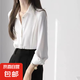 明星同款白色長袖緞面襯衫女2025春秋新款設(shè)計(jì)感小眾襯衣寬松上衣 白色【7518】 M 推薦96-110斤