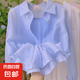 POLO長袖褶皺薄款防曬襯衫女2025夏季新款洋氣百搭襯衣時尚 藍色【高品質(zhì)防曬單件】 XL 建議115-125斤