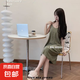 【優(yōu)雅氣質(zhì)】長款吊帶連衣裙女2025夏新款純色內(nèi)搭打底裙子 綠色 XL 【適合120-155斤】