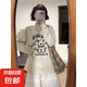 春秋季重磅純棉正肩長袖t恤女設(shè)計(jì)感小眾韓系圓領(lǐng)寬松秋冬上衣XY 白灰色-骨頭狗 XL