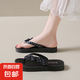 2025新款拖鞋女夏時尚外穿百搭海邊夾腳沙灘涼拖鞋花朵厚底人字拖 黑色 38-39
