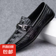 原單撤柜撿漏高檔男鞋鱷魚(yú)紋豆豆鞋休閑皮鞋男 黑色 單層 41
