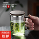 中式高檔茶杯耐高溫茶水分離三件杯辦公室個(gè)人專(zhuān)用水杯玻璃泡茶杯 方形木把杯400ML-透明色