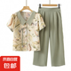 洋氣媽媽裝夏裝新款翻領(lǐng)套裝中老年女裝時(shí)尚減齡休閑薄款夏季 2410芥末綠套裝 3XL 建議115-130斤