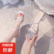 仙女風(fēng)水晶跟涼拖鞋女2025年夏季蝴蝶結(jié)水鉆一字拖百搭氣質(zhì)高跟鞋 銀色 38