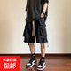 夏季工裝短褲男潮牌ins寬松休閑潮流外穿中褲百搭韓版五分褲 黑色 XL