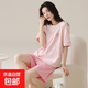 女士睡衣全棉100%純棉潮流時尚女款短袖短褲休閑居家家居服可外穿 9846 粉色小熊字母 L 碼建議：95-110斤