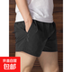 力奇寬松休閑短褲男速干沙灘褲夏季薄款家居大褲衩運動(dòng)三分褲跑步 黑色 純色短褲【單件】 L