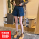 大碼小個子復(fù)古闊腿牛仔短褲女夏季2025薄款高腰顯瘦a字熱褲胖mm 深藍色 S