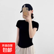 【帶胸墊】女裝新款夏季短袖t恤女裝上衣內搭可外穿運動(dòng)瑜伽文胸 黑色 XL （120-135斤）