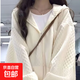 2025秋冬季新款小香風(fēng)外套女生秋裝寬松學(xué)生百搭連帽開(kāi)衫衛衣上衣 杏色冬季加絨（雙層面料400克） M 建議95-110斤