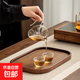 家用餐盤(pán)長(cháng)方形竹木托盤(pán)木質(zhì)客廳點(diǎn)心盤(pán)帶把手竹盤(pán)子餐具酒店茶盤(pán) 胡桃色-大圓邊方盤(pán)33*22*2.3小號