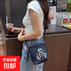 日系ins百搭刺繡束口小方包手機包女時尚尼龍包高級感單肩斜跨包 藏青色萬里馬斜挎包/ 均碼