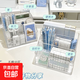 亞克力透明桌面收納盒大容量學(xué)生用收納筆筒辦公桌便簽筆收納格子 透明筆筒收納盒3格