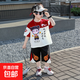 【男童夏季套裝】2025帥氣兒童衣服T恤褲子男孩哪吒拼接短袖 棗紅色 薄款 130 cm