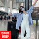 【全網(wǎng)熱銷】防曬襯衫女寬松顯瘦百搭襯衣男友風(fēng)長(zhǎng)袖上衣外套 藍(lán)色 XL 建議120-135斤