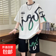 特大碼短袖短褲套裝男夏季休閑圓領(lǐng)T恤帥氣搭配一套裝運動(dòng)兩件套 GZ-D697黑色 6XL -體重 210-240斤