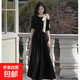 赫本風(fēng)法式復(fù)古掛脖連衣裙女2025夏季設(shè)計(jì)感小眾桔梗D1840 黑色 2XL 【130-145斤】