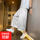 中國風(fēng)新中式寬松大碼男士七分褲夏季薄款休閑運動(dòng)短褲直筒闊腿褲 白色 XL 135-150斤