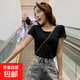 T恤女短袖修身夏季女裝潮流緊身體恤上衣圓領(lǐng)黑色 純黑色短T XL