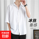 冰絲短袖襯衫男夏季薄款黑色dk潮流寬松休閑五分袖痞帥白襯衣冰感 白色C056 L