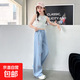 女童褲子夏裝時尚寬松中大童韓版防蚊薄款兒童夏季牛仔闊腿褲流行 藍色 150 【建議140-150cm】