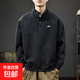 美式休閑POLO立領(lǐng)衛衣男新款春秋款重磅男裝寬松大碼潮牌內搭衣服 八佳-WY11-黑色 3XL -體重 155-170 斤