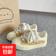 蝴蝶結(jié)板鞋女款2025新款蝴蝶結(jié)厚底小白鞋百搭小眾鞋子面包鞋 淡黃 38