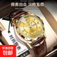 新款男士手表時(shí)尚商務(wù)雙日歷閃鉆羅馬刻度表盤(pán)超薄透氣表帶石英表 咖帶金面【精選機芯 穩定耐用】