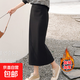 復合加絨加厚半身裙女秋冬百搭小個(gè)子氣質(zhì)款開(kāi)叉彈力中長(cháng)款包臀 黑色【長(cháng)裙加絨款】 L 【建議100-110斤】