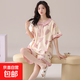 純棉睡衣女士夏季短袖短褲2025年新款家居服帶胸墊套裝春秋季 Z281243女款【帶胸墊】 M