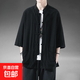 左斯客夏季中國風(fēng)亞麻短袖唐裝男復(fù)古五分袖漢服棉麻居士服大碼半 黑色 M80中袖 2XL