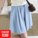 【薄款冰絲】2025夏季顯瘦女褲高腰闊腿休閑運動(dòng)五分褲 K01-天藍色 L 建議105-120斤