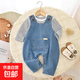 【寶寶套裝】背帶款哈衣萌娃寶寶外穿爬服新生幼兒衣服純真兩件 寶藍(lán)色 單斗牛仔套裝 90 （22-28斤)