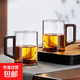 實木把綠茶杯高硼硅玻璃公道杯男士辦公茶杯家用泡茶杯喝水杯子 透明玻璃杯 500ml 2只